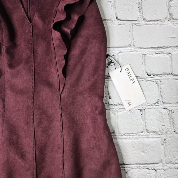 Bailey 44 Glade Skiing Faux Suede Plum Burgundy Sheath Ruffle Dress New Size Sm - Picture 5 of 14